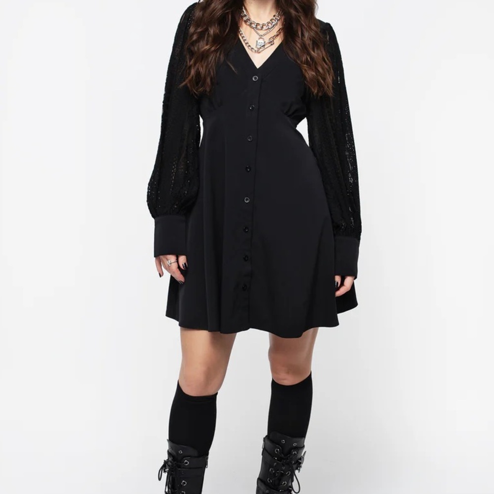 Disturbia Black Long Sleeve Button-Front Mini Dress